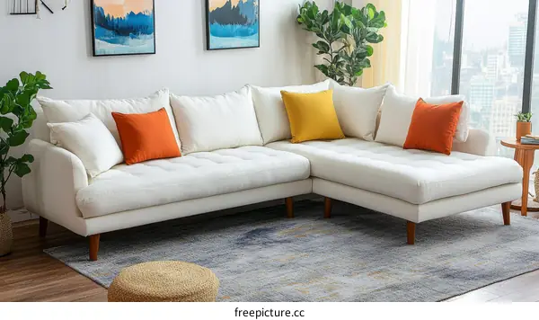 Modern White Sectional Sofa in a Stylish Living Room