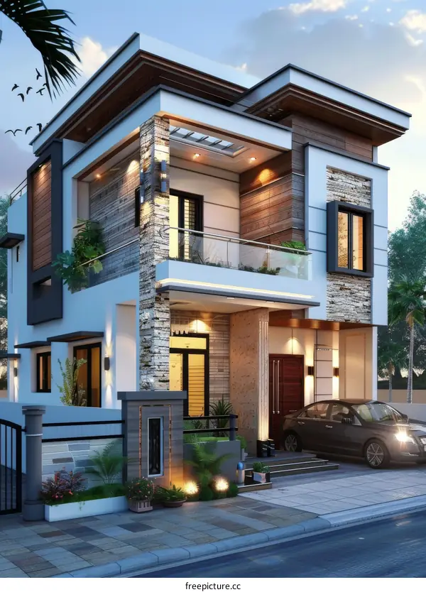 Modern House Exterior Design with Stone Facade