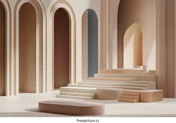 Minimalist Interior Design with Archways and Steps