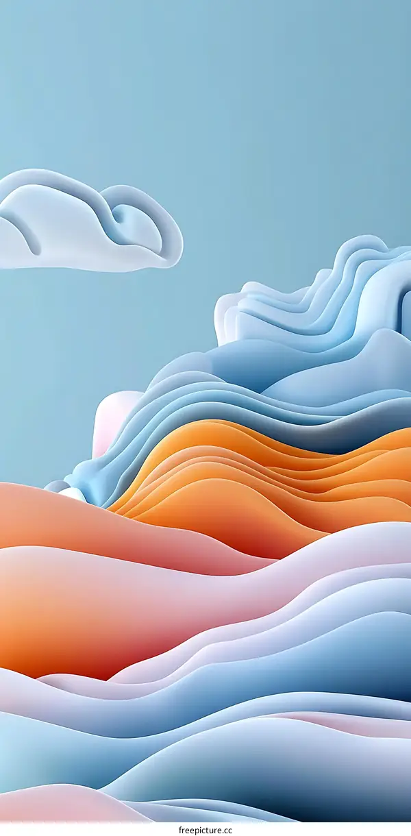 Abstract Landscape With Wavy Lines and Pastel Colors