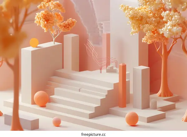 Abstract Minimalist 3D Render with Orange Tones