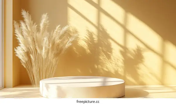 Beige Minimalist Product Display with Pampas Grass
