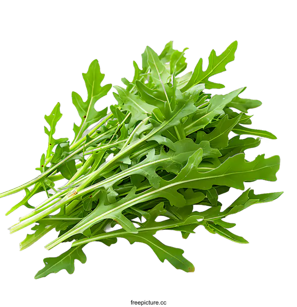[Transparent Background PNG]Fresh Green Arugula Leaves Isolated on White Background