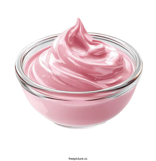 [Transparent Background PNG]Pink Yogurt Dessert in a Glass Bowl