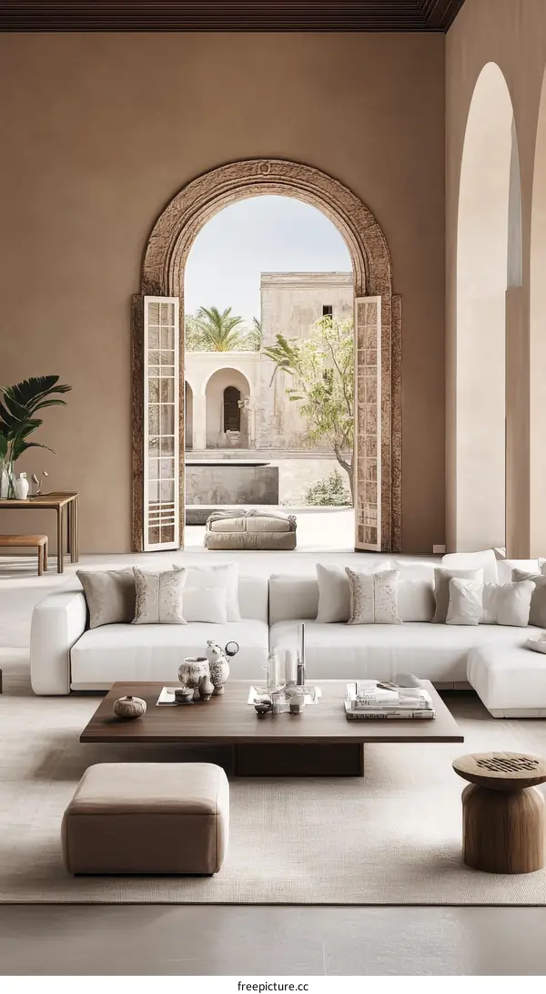 Modern Beige Living Room with Wooden Furniture