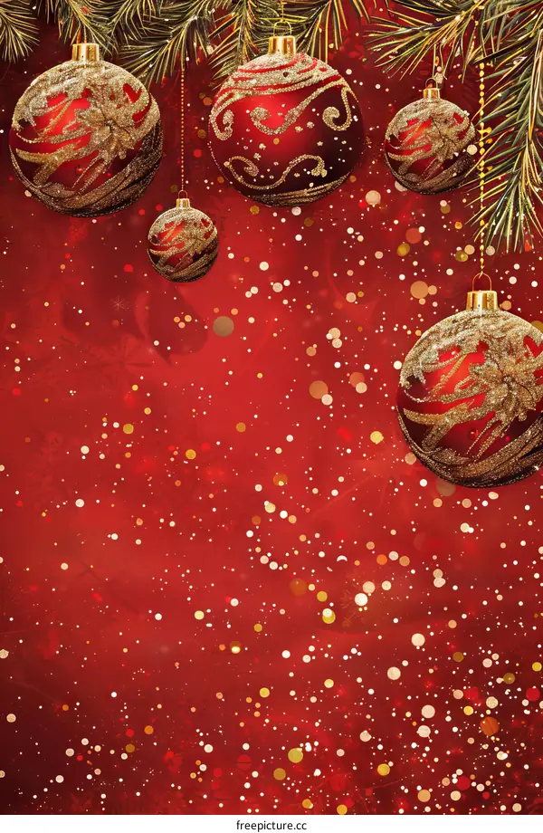 Christmas red background with hanging balls