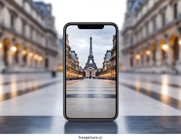 Smartphone Screen Displaying Eiffel Tower View