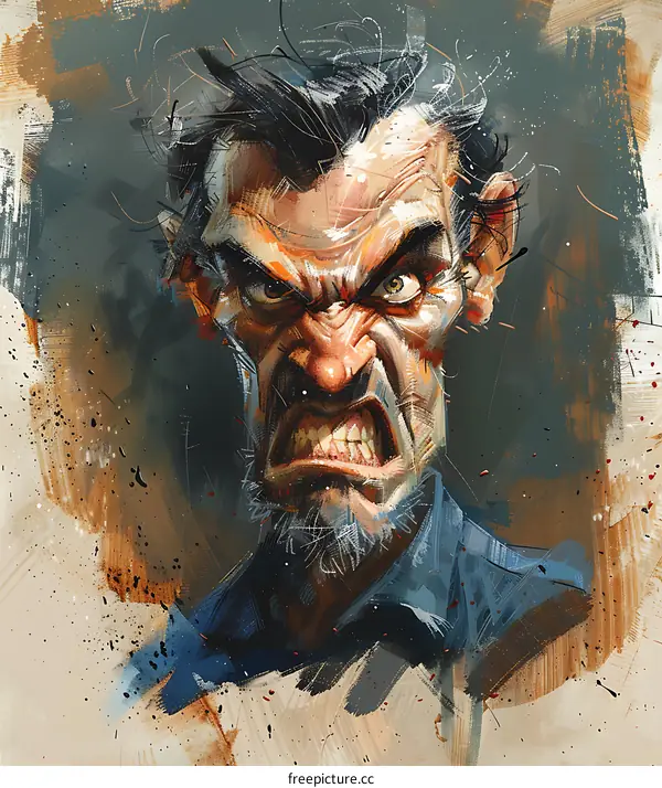 Angry Man Portrait, Digital Painting, Illustration, Cartoon, Funny Face