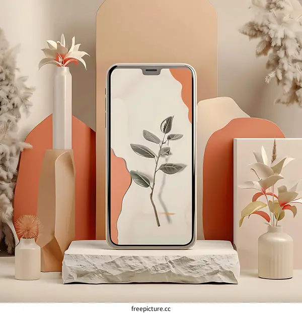 Minimalist Phone Mockup with Beige and Orange Background