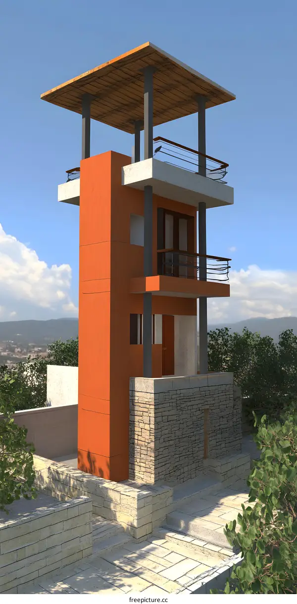 Modern Minimalist House Design With Stone Walls And A Wooden Roof