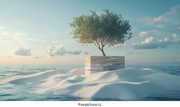 Lonely Olive Tree on a Sandy Island