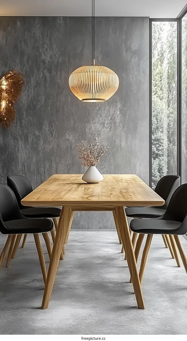 Modern Wooden Dining Table with Pendant Light