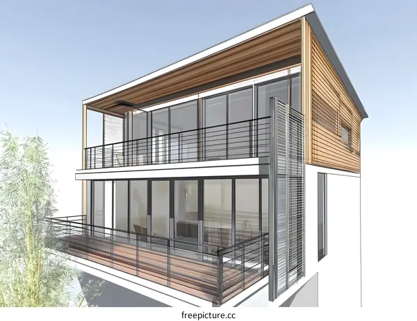 Modern House with Two Balconies Sketch