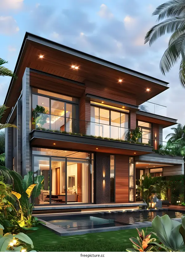 Modern house with palm trees
