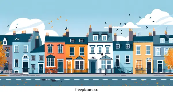 Colorful Row Of Houses Illustration