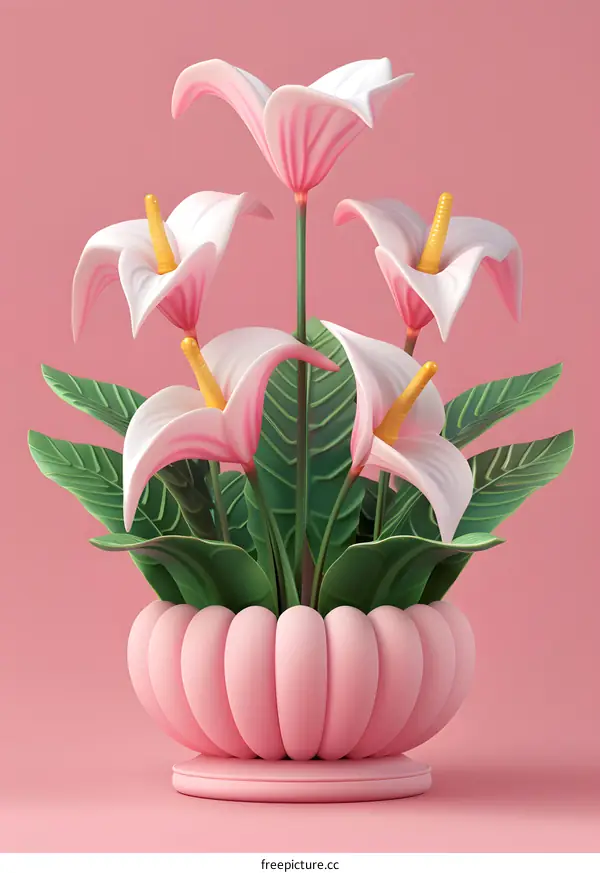 Pink Calla Lilies in a Pink Vase on Pink Background
