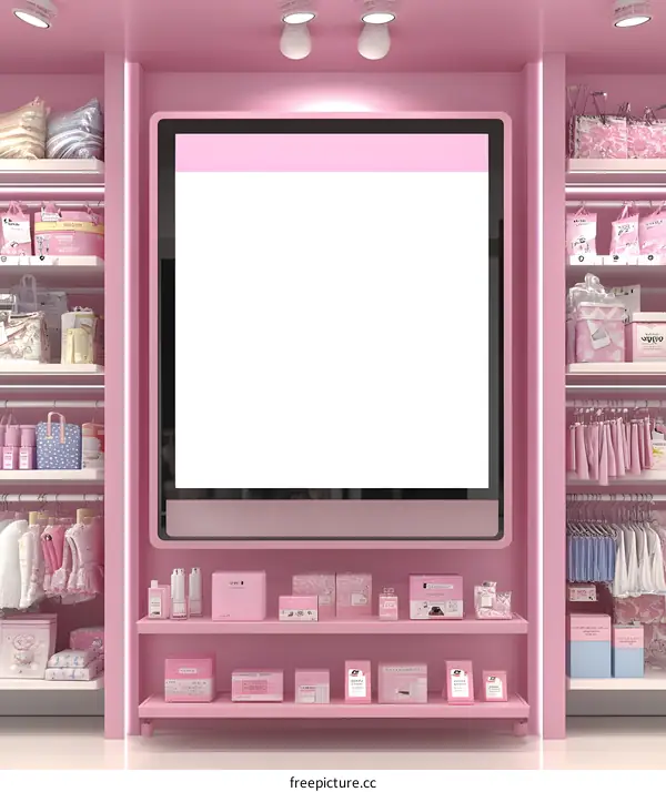 Pink Store Interior With Blank Screen Mockup