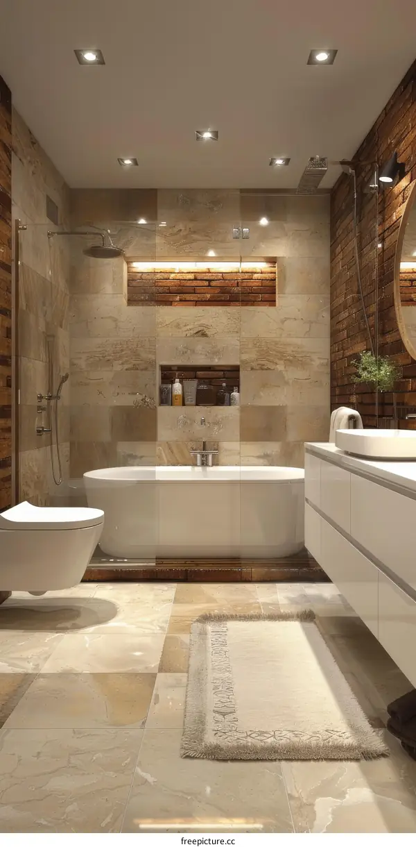 Modern Luxury Bathroom Design with Stone Tiles