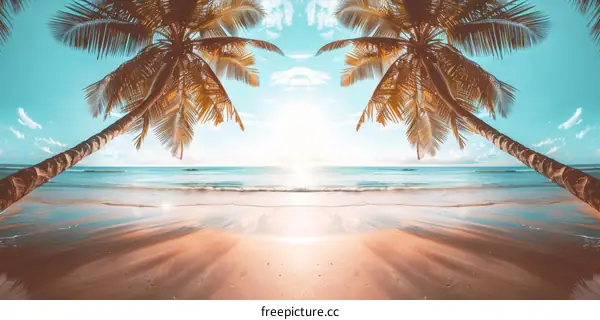 Coconut Trees on a Tropical Paradise Beach with Turquoise Waters