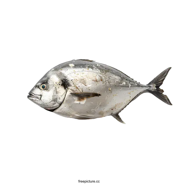 [Transparent Background PNG]A large fish with a blue eye and a long silver body lies on a white background.