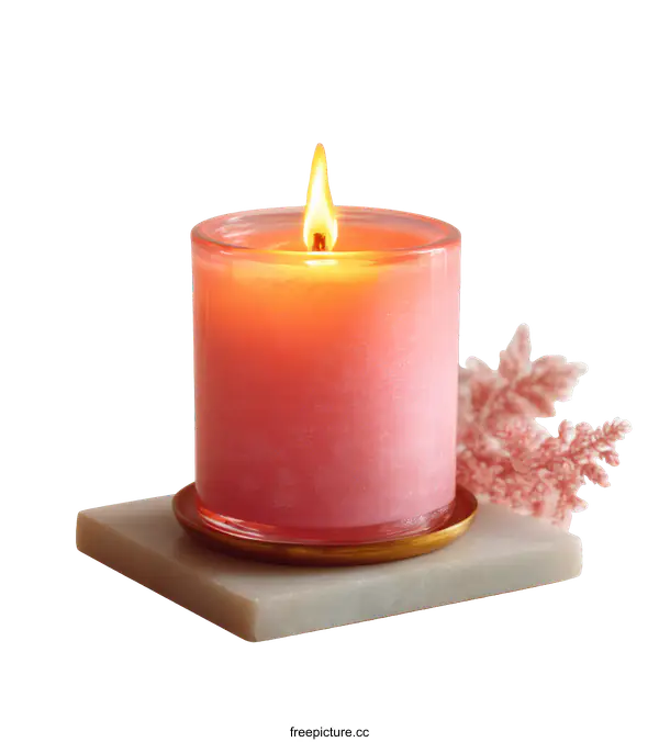 [Transparent Background PNG]Pink Candle on Decorative Marble Plate