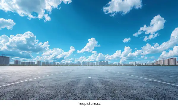 Empty Parking Lot with Clear Blue Sky in City