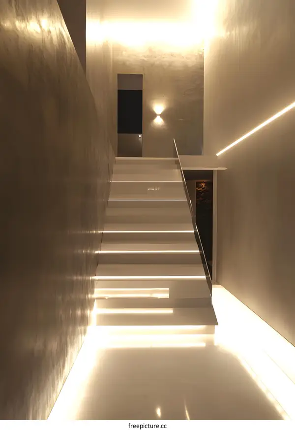 Modern Interior Design with White Staircase and Warm Lighting