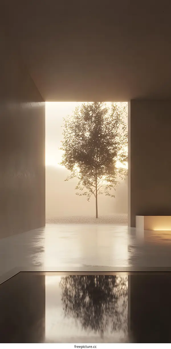 Minimalist Interior Design With Tree and Reflections