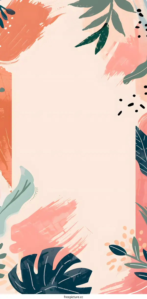 Abstract Watercolor Background with Green Leaves