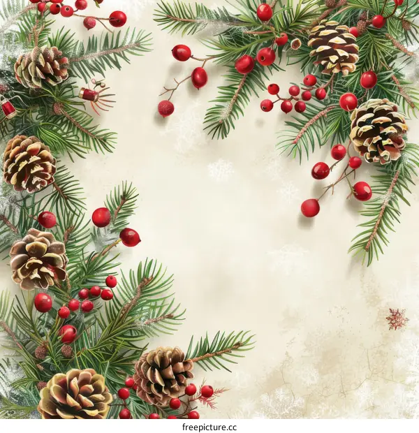 Christmas Wreath with Pine Cones and Berries