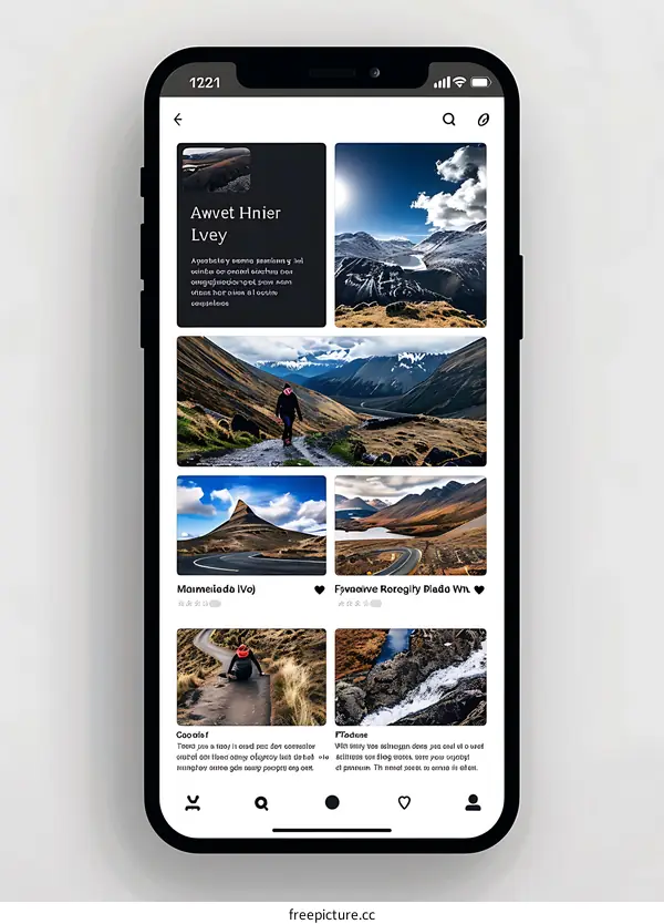 Mobile App for Photo Sharing With Mountains Landscape Pictures
