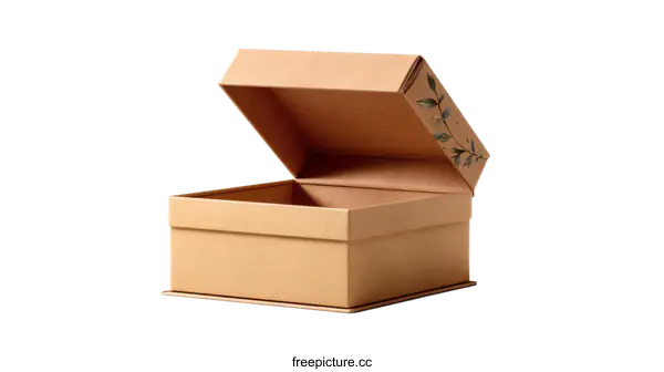 [Transparent Background PNG]Open Beige Cardboard Gift Box with Nature Design
