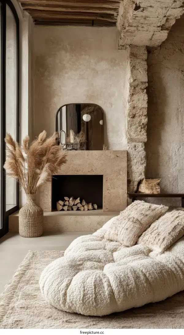 Beige Living Room Interior with Cozy Sofa