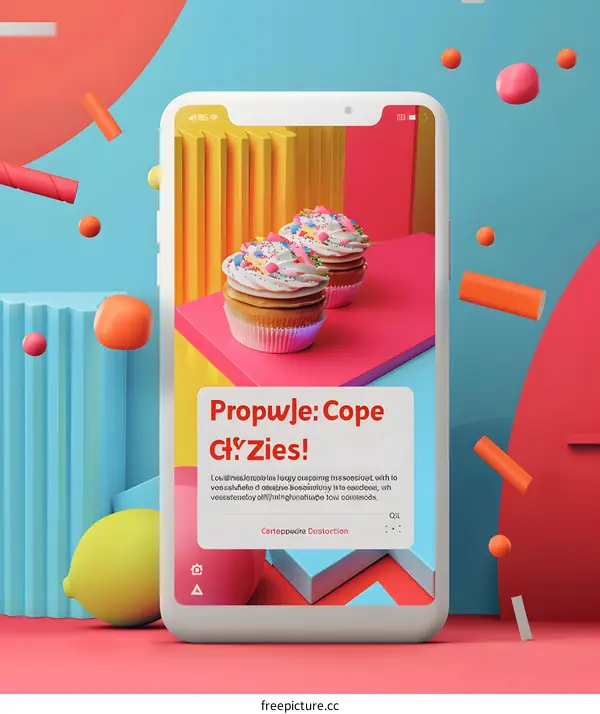 Phone Screen with Cupcakes and Geometric Shapes