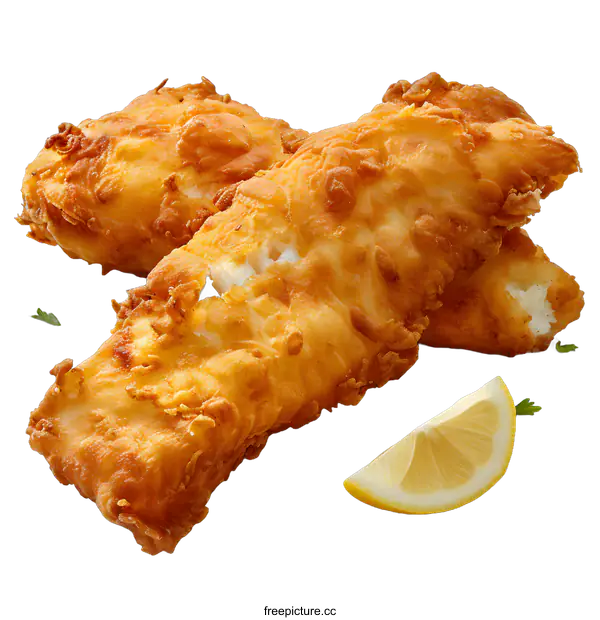 [Transparent Background PNG]Crispy Fried Fish Fillets with Lemon