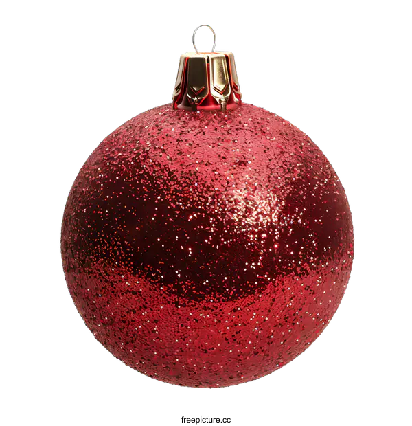 [Transparent Background PNG]Red Glitter Christmas Ornament Isolated on White Background