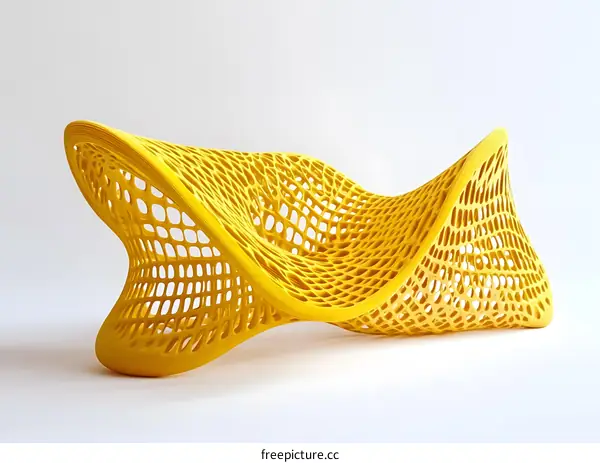 Abstract Yellow 3D Printed Mesh Sculpture