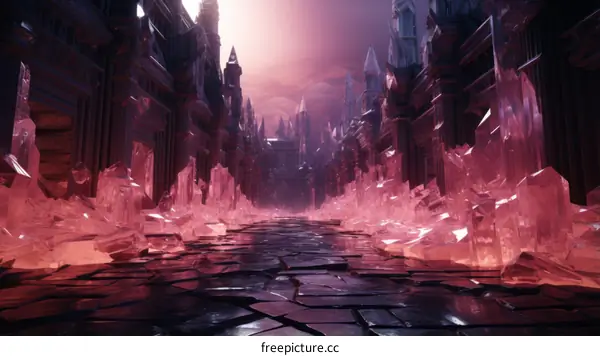 Fantasy Pink Crystal Palace in Ruins