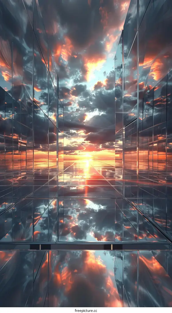 Mirrored Skyscraper Reflecting Sunset
