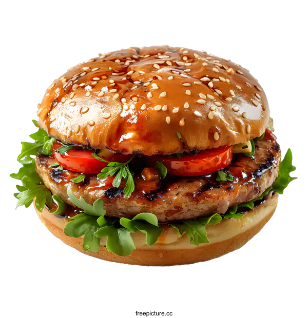 [Transparent Background PNG]yummy beef burger with tomato and lettuce