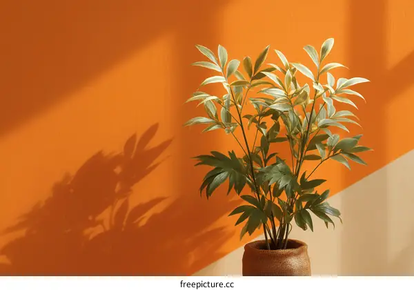 Stylish Orange Wall Decor with Plant