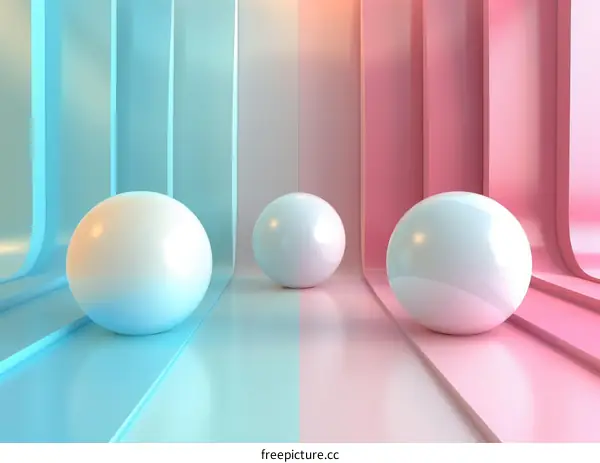 Three White Spheres on a Pastel Background in Blue and Pink
