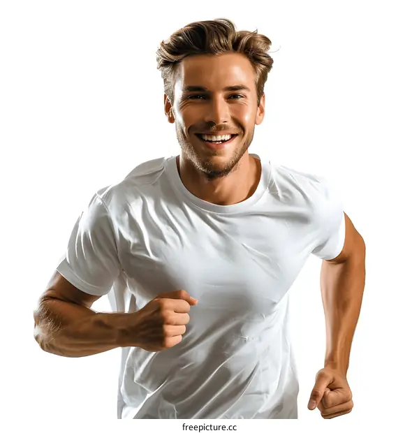 Handsome young caucasian man running