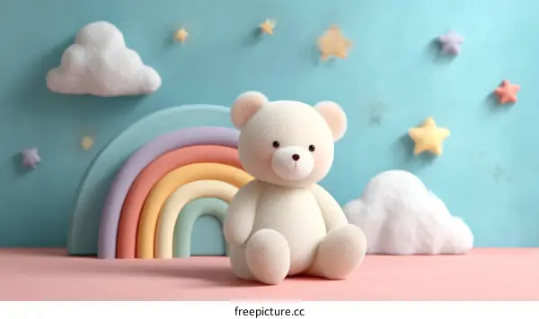 Cute Teddy Bear in a Colorful Kids Room
