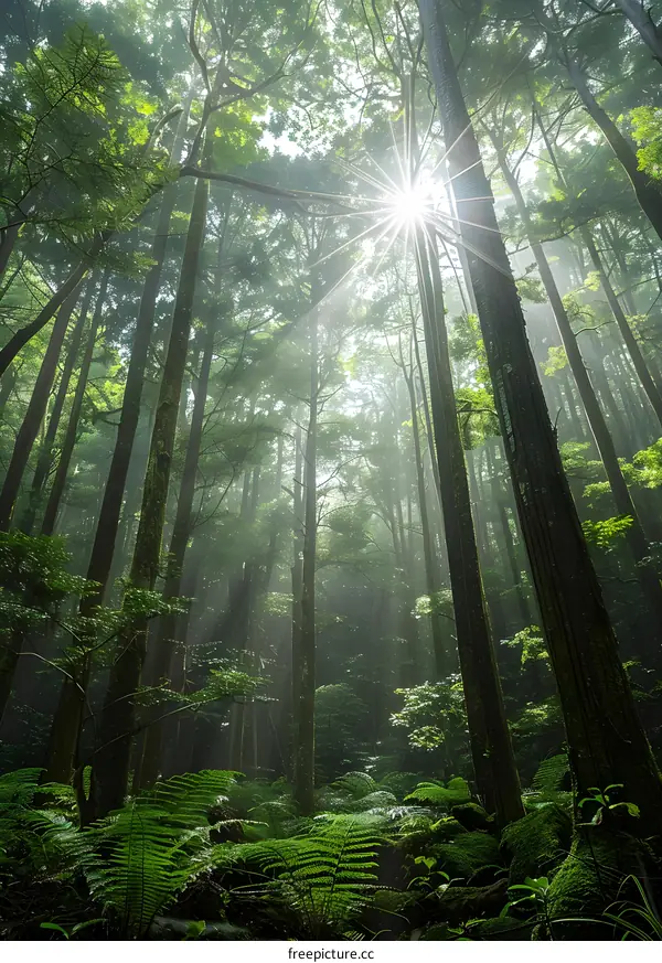 Sunlight Through The Trees In A Forest