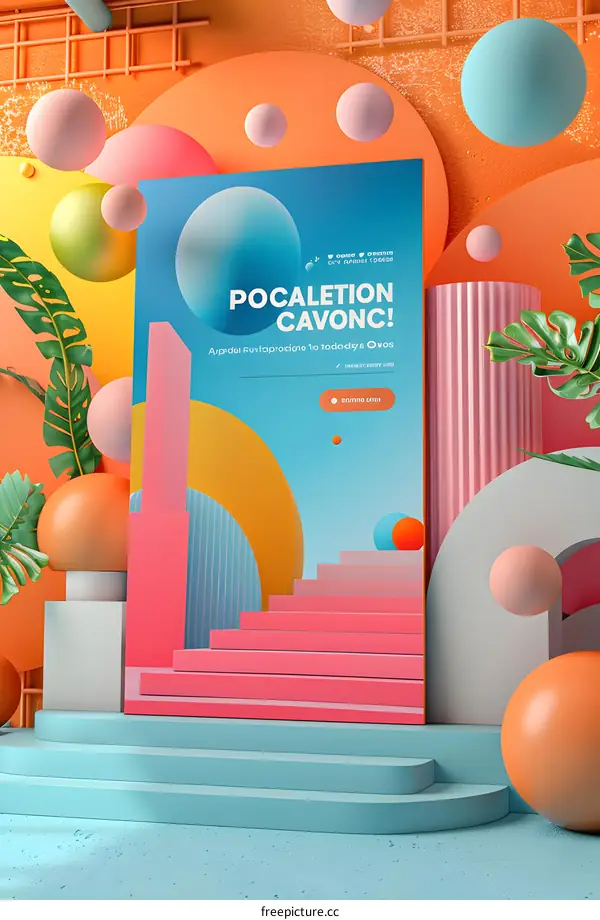 3D Illustration Of Abstract Shapes With Stairs And Poster