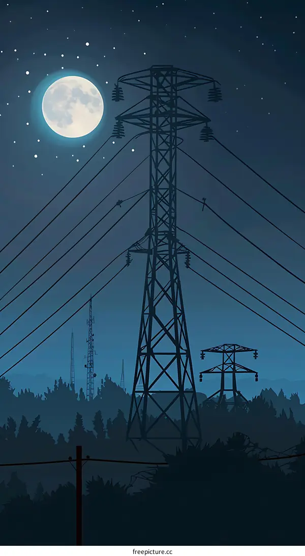 Night Sky With Transmission Towers