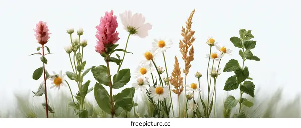Beautiful Wildflowers and Grasses in a Meadow