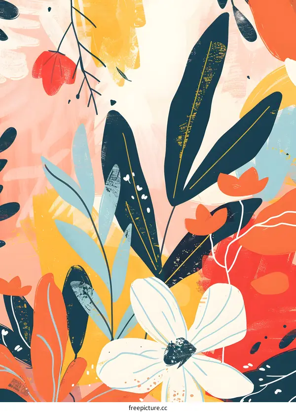 Abstract Floral Pattern Illustration with Yellow Red and Blue Colors