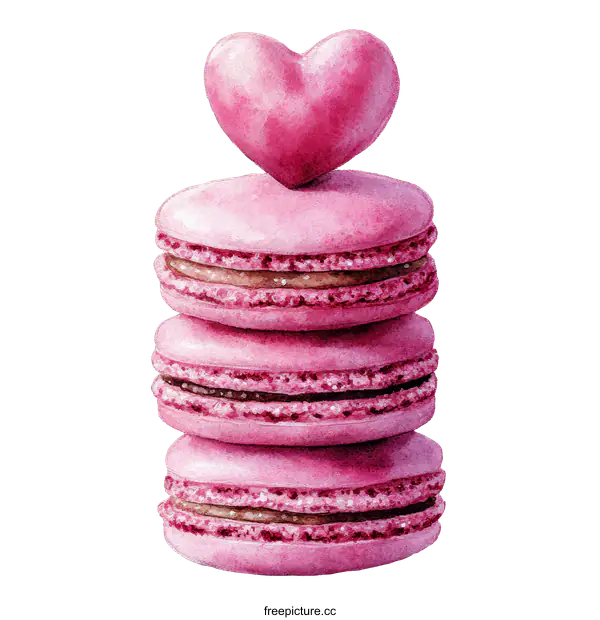 [Transparent Background PNG]Watercolor Pink Macarons with Heart